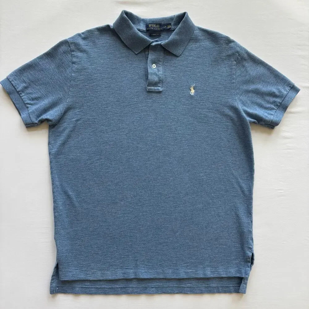 Ralph Lauren Polo Shirt Mens L Blue Classic Fit Pony Logo Cotton Short Sleeve